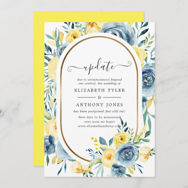 Turquoise and Yellow Floral Wedding Update Invitation (Front/Back)