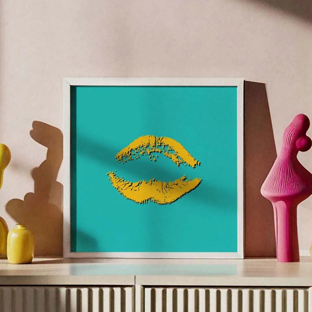 Turquoise and Yellow Kissing Lips Poster (Creator Uploaded)