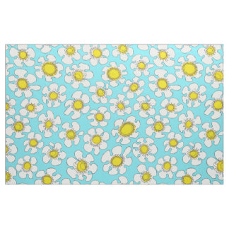 Turquoise and Yellow Single Line Daisy Pattern Fabric