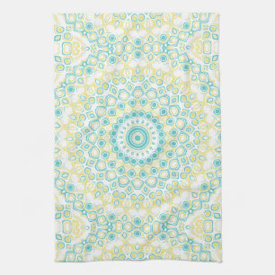 Turquoise and Yellow Summer Mandala Design Tea Towel