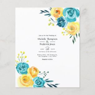 Turquoise and Yellow Watercolor Floral Wedding Flyer