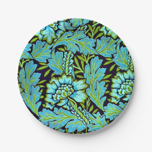 Turquoise anemones, a William Morris floral design Paper Plate (Front)