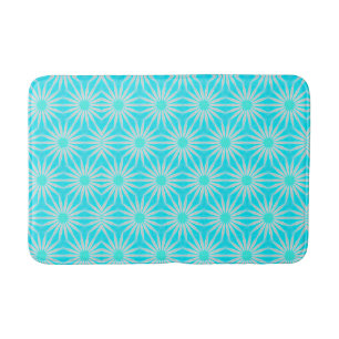 Turquoise, Aqua and Grey Flowers with Cyan Bath Mat