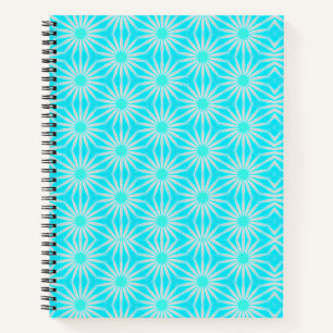 Turquoise, Aqua and Grey Flowers with Cyan Notebook