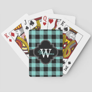 Turquoise Aqua Black Buffalo Check Plaid 1IQN Playing Cards