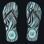 Turquoise Aqua Black Zebra Animal Print Monogram Thongs<br><div class="desc">Turquoise and black zebra print monogrammed flip flops for her. Great for the warmer months,  beaches,  weddings,  pools,  everyday wear,  bridesmaids,  brides</div>