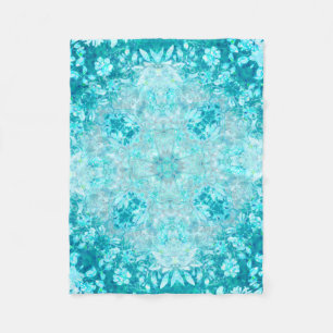Turquoise Aqua Blue Floral Pattern Fleece Blanket