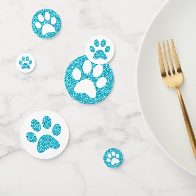 Turquoise Aqua Blue Glitter Paw Print Table Confetti (Group)