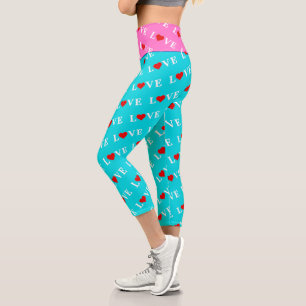 Turquoise Aqua Blue Love Modern Elegant Stylish Capri Leggings