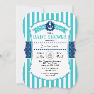 Turquoise Aqua Blue Nautical Baby Shower Invites