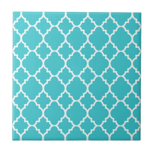 Turquoise Aqua Blue Quatrefoil Moroccan Pattern Ceramic Tile
