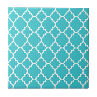 Turquoise Aqua Blue Quatrefoil Moroccan Pattern Ceramic Tile