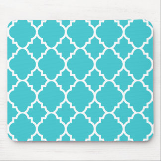 Turquoise Aqua Blue Quatrefoil Moroccan Pattern Mouse Pad