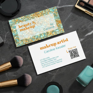 Turquoise Aqua Blue Shiny Gold Marble Art Pattern Business Card