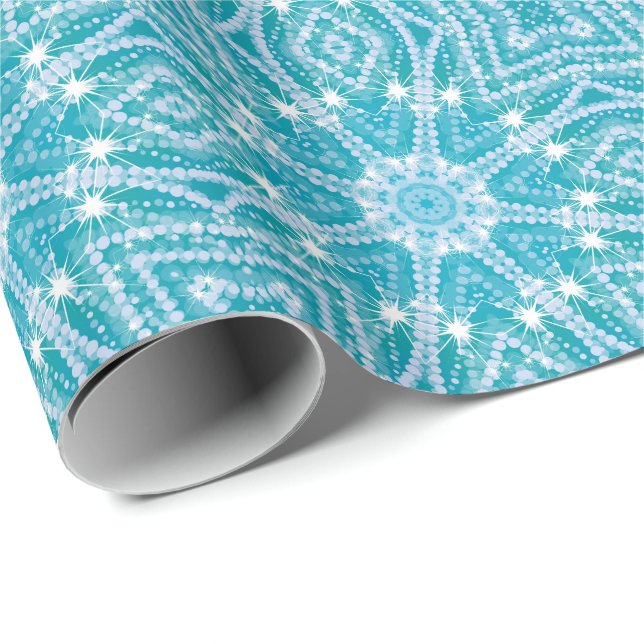 Turquoise Aqua Blue Silver Sparkle Effect Wrapping Paper (Roll Corner)