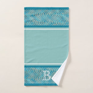 Turquoise Aqua Blue Taupe Curved Lines Art Pattern Bath Towel Set