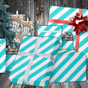Turquoise Aqua Blue Wide Stripe Holiday Wrapping Paper