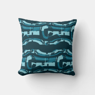 Turquoise Aqua Bold Horizontal Shapes on Dark Teal Cushion