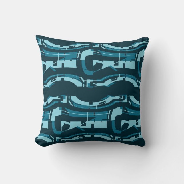 Turquoise Aqua Bold Horizontal Shapes on Dark Teal Cushion (Front)