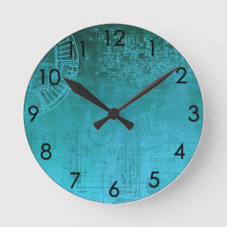 Turquoise Aqua Circuit Board computer geek nerd Round Clock