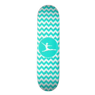 Turquoise, Aqua Colour Chevron; Ballet Skateboard