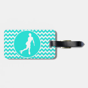 Turquoise, Aqua Colour Chevron; Figure Skating Luggage Tag
