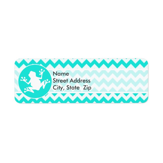 Turquoise, Aqua Colour Chevron; Frog Return Address Label (Front)