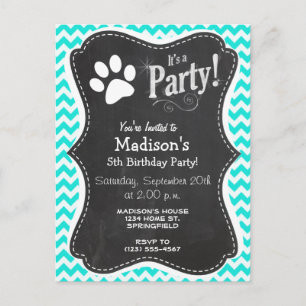 Turquoise, Aqua Colour Chevron; Paw Print Invitation Postcard
