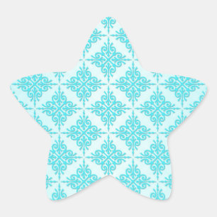 Turquoise Aqua Damask Pattern Star Sticker