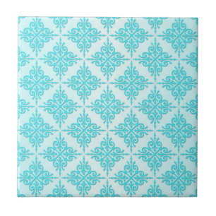 Turquoise Aqua Damask Pattern Tile