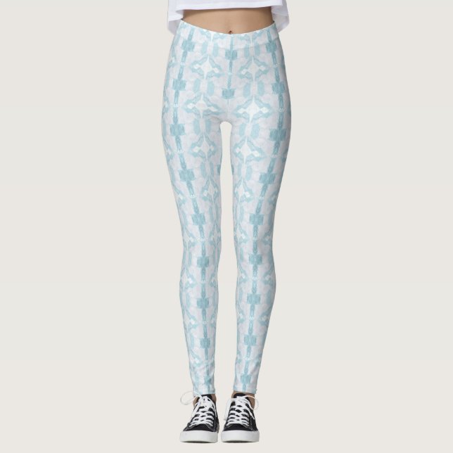Turquoise aqua diamond geometric design leggings (Front)