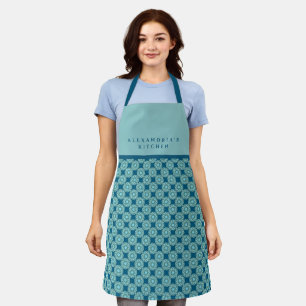 Turquoise Aqua Dots & Stars + Your Name Kitchen Apron