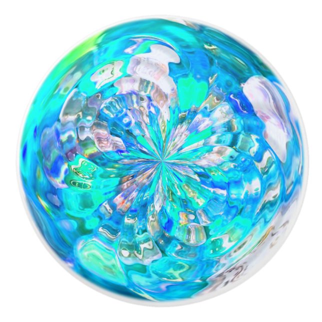 Turquoise Aqua Glass Effect Vortex Pattern Ceramic Knob (Front)
