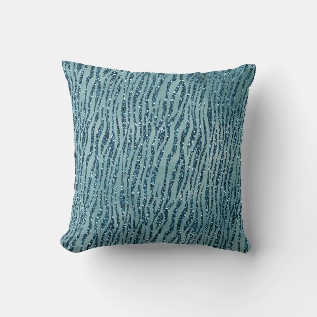 Turquoise Aqua Glitter Zebra Print       Cushion (Front)