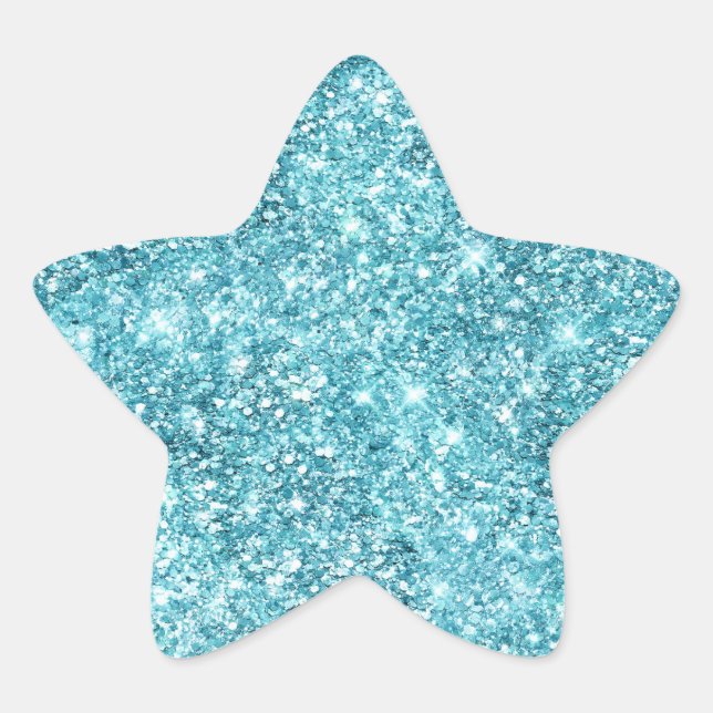 Turquoise Aqua Glitz Glitter  Star Sticker (Front)