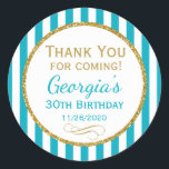 Turquoise Aqua Gold Birthday Thank You Favour Tags<br><div class="desc">Elegant birthday stickers featuring aqua turquoise and white stripes with sophisticated gold glitter accent frame. These fashionable and stylish birthday stickers will be a hit for any birthday party decor and as favour tags. Great for 21st 30th 35th 40th 45th 50th 55th 60th 65th 70th 75th 80th 85th 90th 95th,...</div>