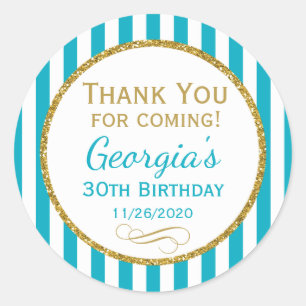 Turquoise Aqua Gold Birthday Thank You Favour Tags