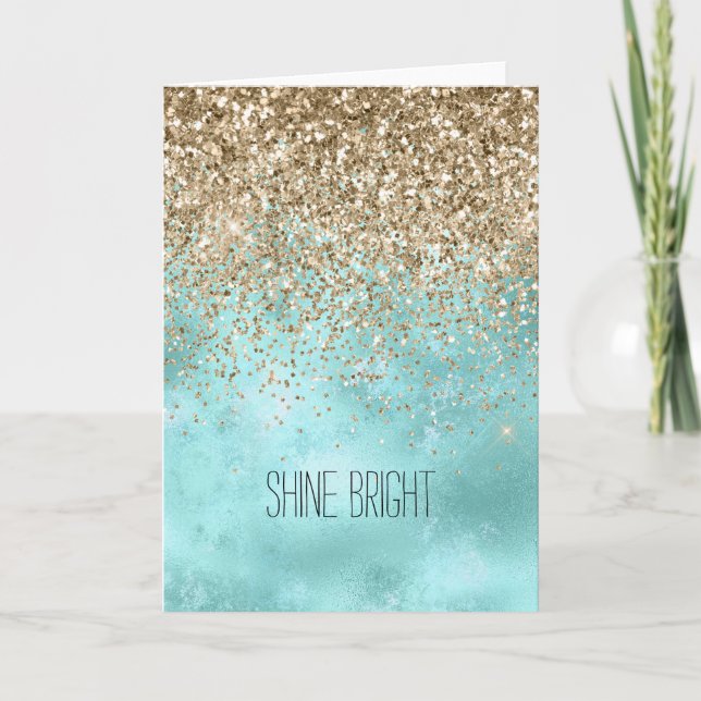 Turquoise Aqua Gold Glam Glitter Sparkle    Card (Front)