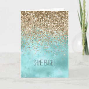 Turquoise Aqua Gold Glam Glitter Sparkle Card