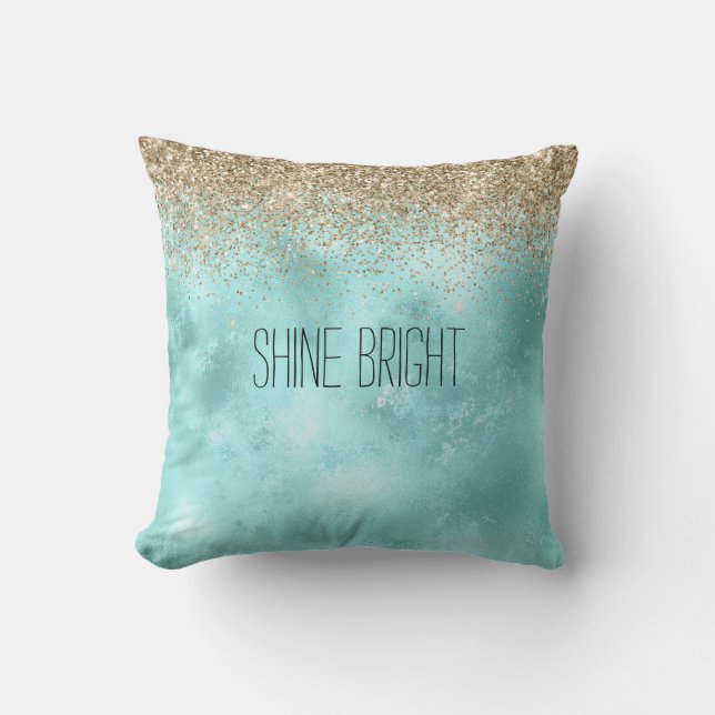 Turquoise Aqua Gold Glam Glitter Sparkle     Cushion (Front)