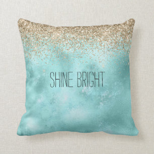 Turquoise Aqua Gold Glam Glitter Sparkle Cushion