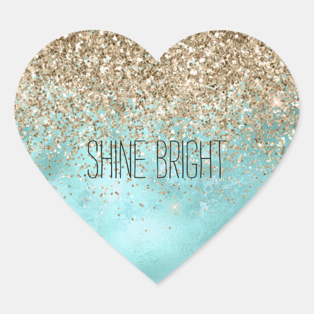 Turquoise Aqua Gold Glam Glitter Sparkle   Heart Sticker (Front)