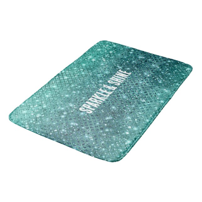 Turquoise Aqua Green Sparkle Bath Mat (Angled)