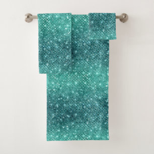 Turquoise Aqua Green Sparkle Bath Towel Set