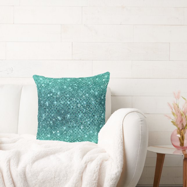 Turquoise Aqua Green Sparkle Cushion (Couch)