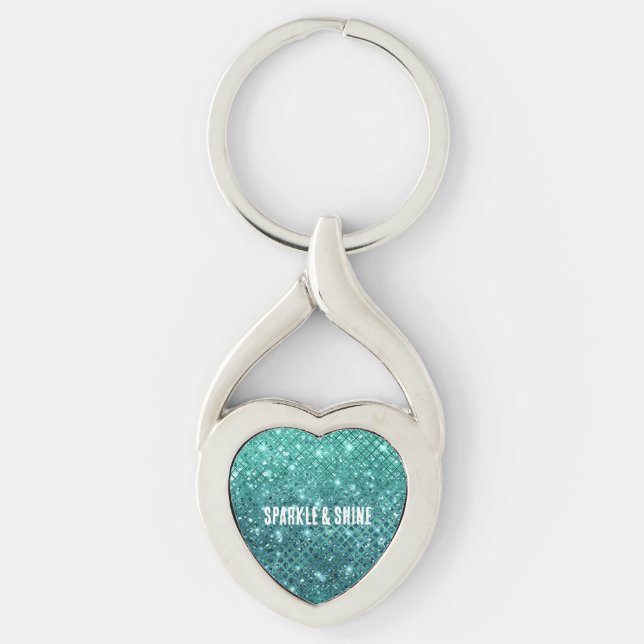 Turquoise Aqua Green Sparkle Key Ring (Front)