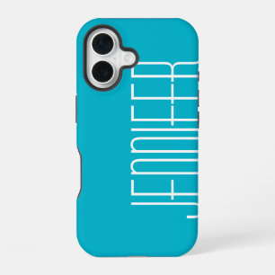 Turquoise Aqua Jumbo Name Personalised Tough iPhone 16 Case