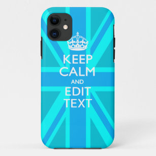 Turquoise Aqua Keep Calm And Your Text Union Jack iPhone 11 Case