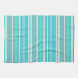 Turquoise Aqua Linen Look Striped Design Tea Towel