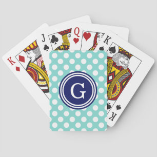 Turquoise Aqua Navy Blue White Polka Dots 1IR Playing Cards